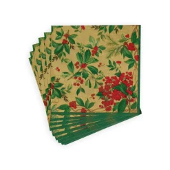 Caspari Christmas Napkins|Paper Luncheon Napkins|Holly Chintz Gold Luncheon Napkins - 20 Per Package