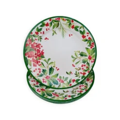 Caspari Christmas Plates|Paper Dinner Plates|Holly Chintz White Dinner Plates - 8 Per Package
