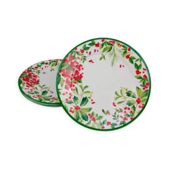 Caspari Christmas Plates|Paper Dinner Plates|Holly Chintz White Dinner Plates - 8 Per Package