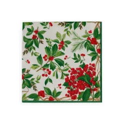 Caspari Christmas Napkins|Paper Luncheon Napkins|Holly Chintz White Luncheon Napkins - 20 Per Package