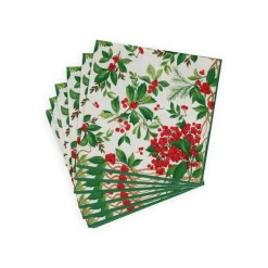Caspari Christmas Napkins|Paper Luncheon Napkins|Holly Chintz White Luncheon Napkins - 20 Per Package
