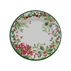 Caspari Christmas Plates|Paper Salad And Dessert Plates|Holly Chintz White Salad & Dessert Plates - 8 Per Package
