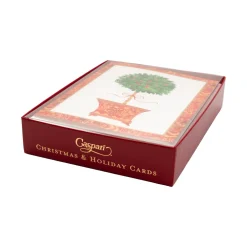 Caspari Christmas And Holiday Cards|Boxed Holiday Cards|Holly Topiary In Red Pot Classic Boxed Christmas Cards - includes 15 cards & envelopes