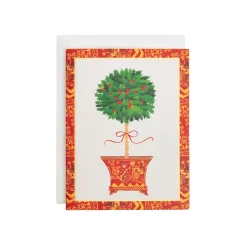 Caspari Christmas And Holiday Cards|Boxed Holiday Cards|Holly Topiary In Red Pot Classic Boxed Christmas Cards - includes 15 cards & envelopes