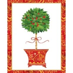 Personalization by Caspari Personalized Holiday Cards|Personalized Christmas Cards|Holly Topiary in Red Pot Personalized Christmas Cards