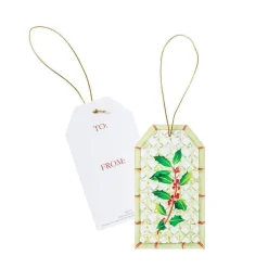 Caspari Christmas Gift Tags & Labels|Gift Tags & Enclosure Cards|Holly Trellis Classic Gift Tags - 4 Per Package