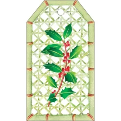 Caspari Christmas Gift Tags & Labels|Gift Tags & Enclosure Cards|Holly Trellis Classic Gift Tags - 4 Per Package