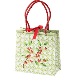 Caspari Christmas Gift & Bottle Bags|Gift & Bottle Bags|Holly Trellis Small Square Gift Bag - 1 Each