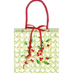 Caspari Christmas Gift & Bottle Bags|Gift & Bottle Bags|Holly Trellis Small Square Gift Bag - 1 Each