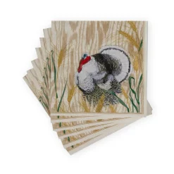 Caspari Thanksgiving|Paper Cocktail Napkins|Homestead Turkey Taupe Cocktail Napkins - 20 Per Package
