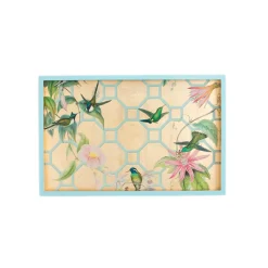 Caspari Lacquerware|Mother'S Day|Hummingbird Trellis Lacquer Vanity Tray in Gold - 1 Each