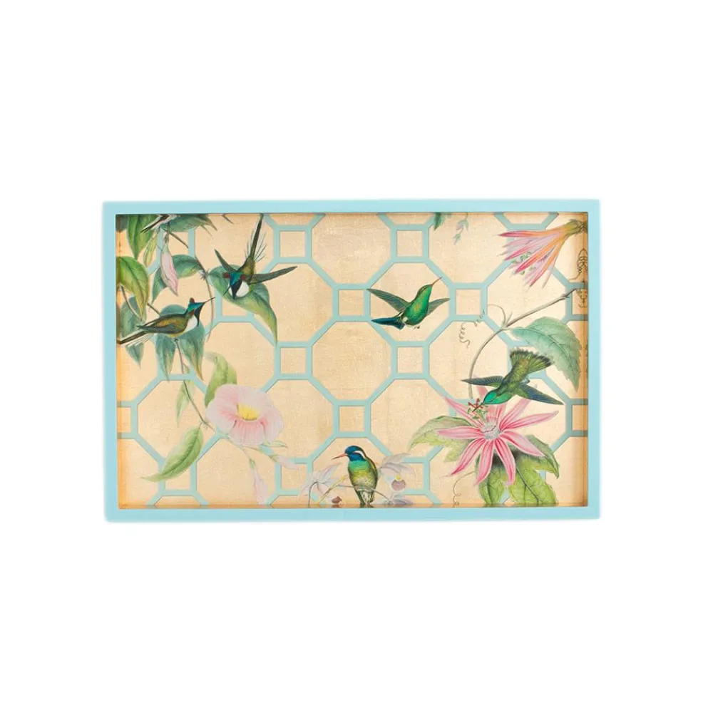 Caspari Lacquerware|Mother'S Day|Hummingbird Trellis Lacquer Vanity Tray in Gold - 1 Each