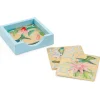Caspari Lacquerware|Mother'S Day|Hummingbird Trellis Square Lacquer Coasters in Holder - Set of 4