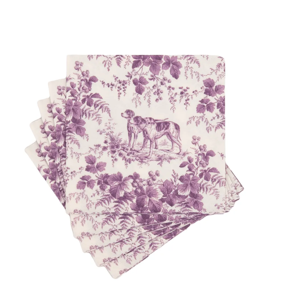 Caspari Paper Cocktail Napkins|Hunting Toile Aubergine Cocktail Napkins - includes 20 Cocktail Napkins