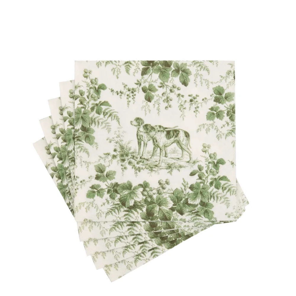 Caspari Paper Cocktail Napkins|Hunting Toile Evergreen Cocktail Napkins - includes 20 Cocktail Napkins
