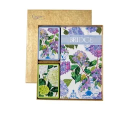 Caspari Mother'S Day|Bridge|Hydrangeas and Porcelain Bridge Gift Set - 2 Playing Card Decks & 2 Score Pads