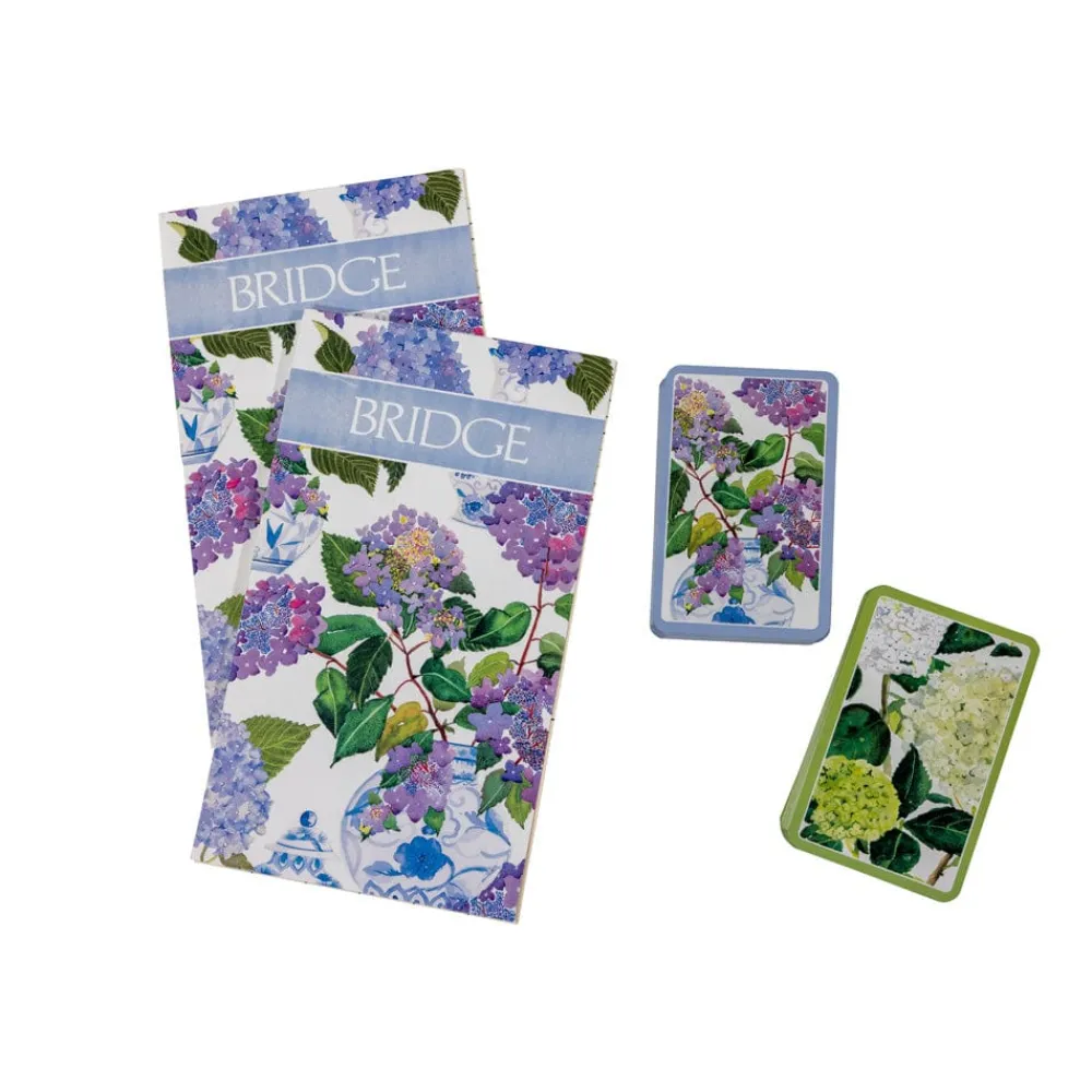 Caspari Mother'S Day|Bridge|Hydrangeas and Porcelain Bridge Gift Set - 2 Playing Card Decks & 2 Score Pads