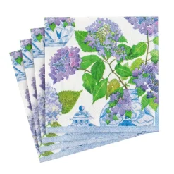 Caspari Bridal Shower|Paper Cocktail Napkins|Hydrangeas and Porcelain Paper Cocktail Napkins - 20 Per Package