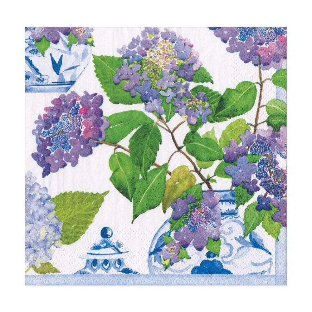 Caspari Bridal Shower|Paper Luncheon Napkins|Hydrangeas and Porcelain Paper Luncheon Napkins - 20 Per Package