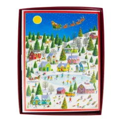 Caspari Christmas And Holiday Cards|Boxed Holiday Cards|Ice Skating at Christmas Large Boxed Christmas Cards - includes 15 cards & envelopes