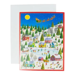 Caspari Christmas And Holiday Cards|Boxed Holiday Cards|Ice Skating at Christmas Large Boxed Christmas Cards - includes 15 cards & envelopes
