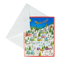 Caspari Christmas And Holiday Cards|Boxed Holiday Cards|Ice Skating at Christmas Large Boxed Christmas Cards - includes 15 cards & envelopes