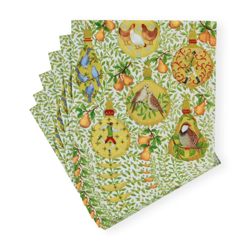 Caspari Christmas Napkins|Paper Cocktail Napkins|In A Pear Tree Cocktail Napkins - 20 Per Package