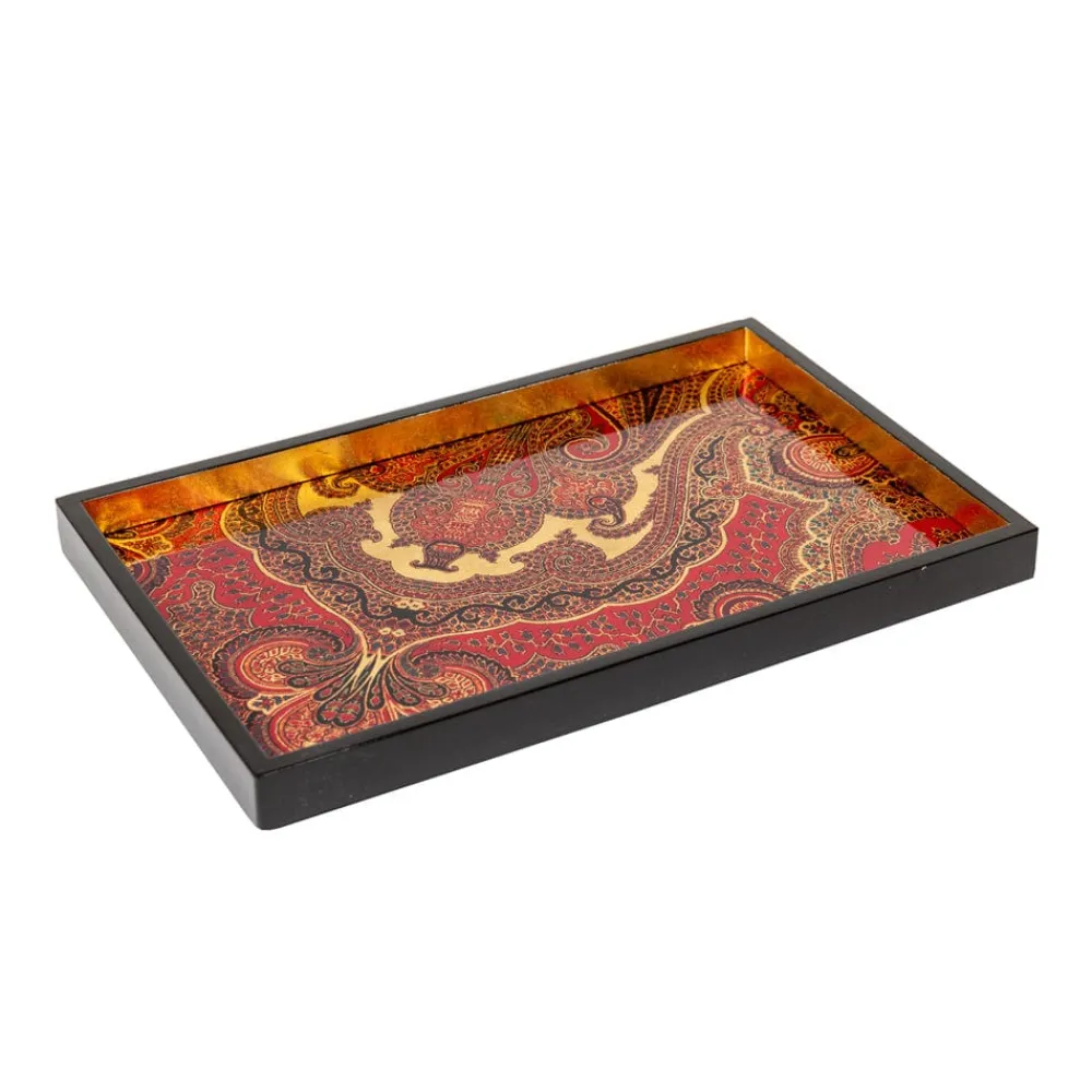Caspari Lacquerware|Bar Trays|Jaipur Crimson Lacquer Sm Rect Tray - 8 7/8 X 13 3/4