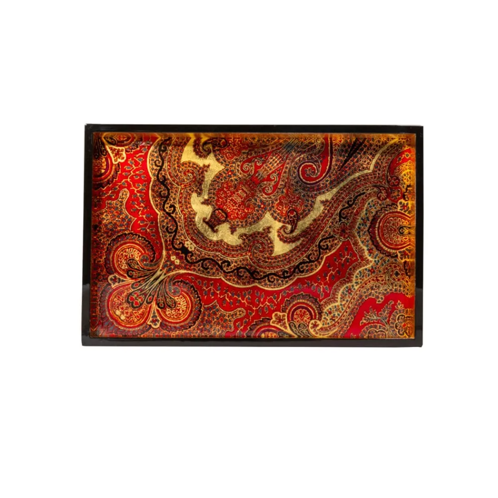 Caspari Lacquerware|Bar Trays|Jaipur Crimson Lacquer Sm Rect Tray - 8 7/8 X 13 3/4