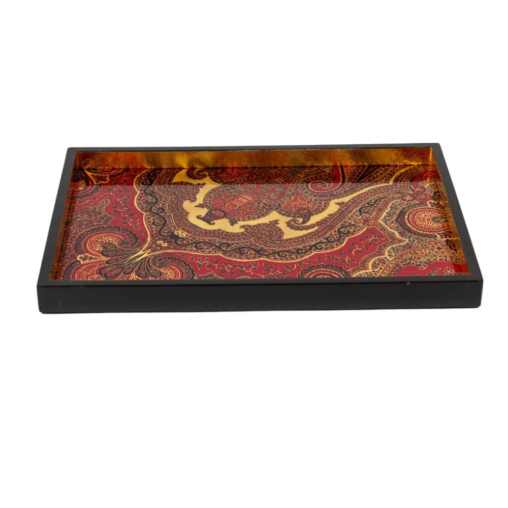 Caspari Lacquerware|Bar Trays|Jaipur Crimson Lacquer Sm Rect Tray - 8 7/8 X 13 3/4