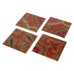 Caspari Lacquerware|Tailgates|Jaipur Fuchsia Set Of 4 Lacquer Coasters - 4" Diameter