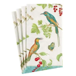 Caspari Paper Guest Towels|Jeweled Birds Paper Guest Towel Napkins in Ivory - 15 Per Package