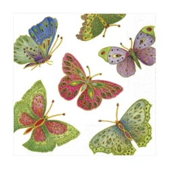Caspari Paper Luncheon Napkins|Jeweled Butterflies Paper Luncheon Napkins in Pearl - 20 Per Package