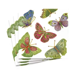 Caspari Paper Luncheon Napkins|Jeweled Butterflies Paper Luncheon Napkins in Pearl - 20 Per Package