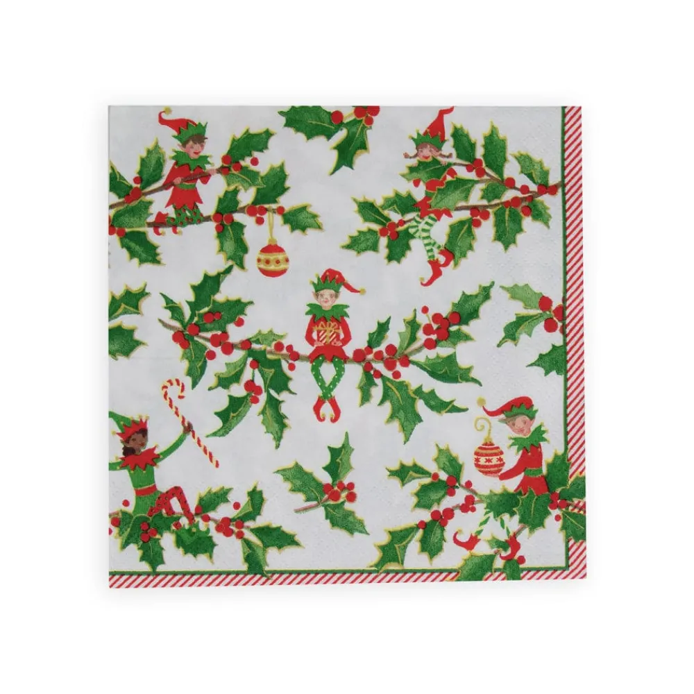 Caspari Christmas Napkins|Paper Luncheon Napkins|Jingle Elves Luncheon Napkins - 20 Per Package