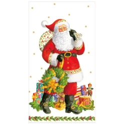 Caspari Christmas Napkins|Paper Guest Towels|Jolly St. Nick Paper Guest Towel Napkins - 15 Per Package