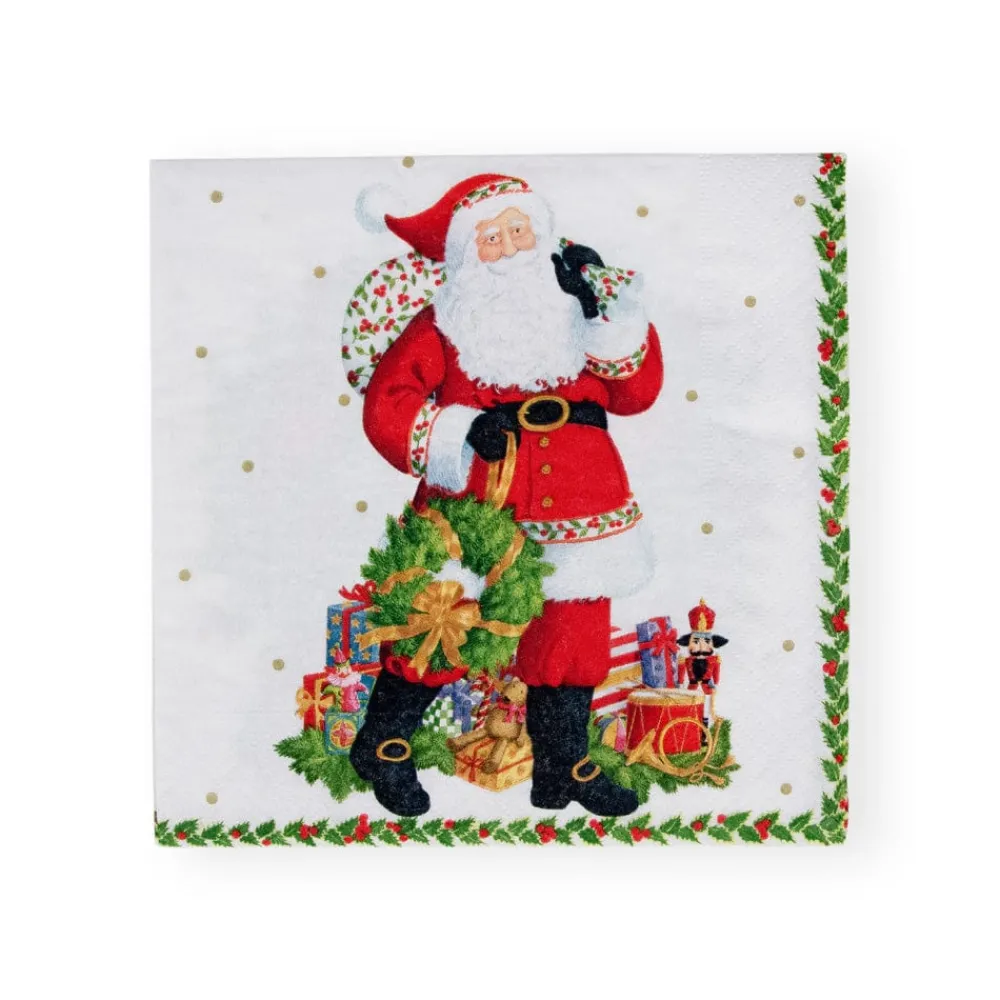 Caspari Christmas Napkins|Paper Luncheon Napkins|Jolly St. Nick Paper Luncheon Napkins - 20 Per Package