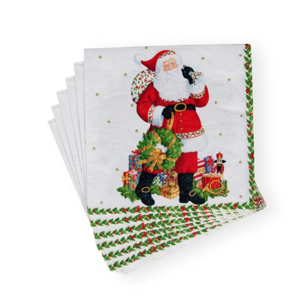 Caspari Christmas Napkins|Paper Luncheon Napkins|Jolly St. Nick Paper Luncheon Napkins - 20 Per Package