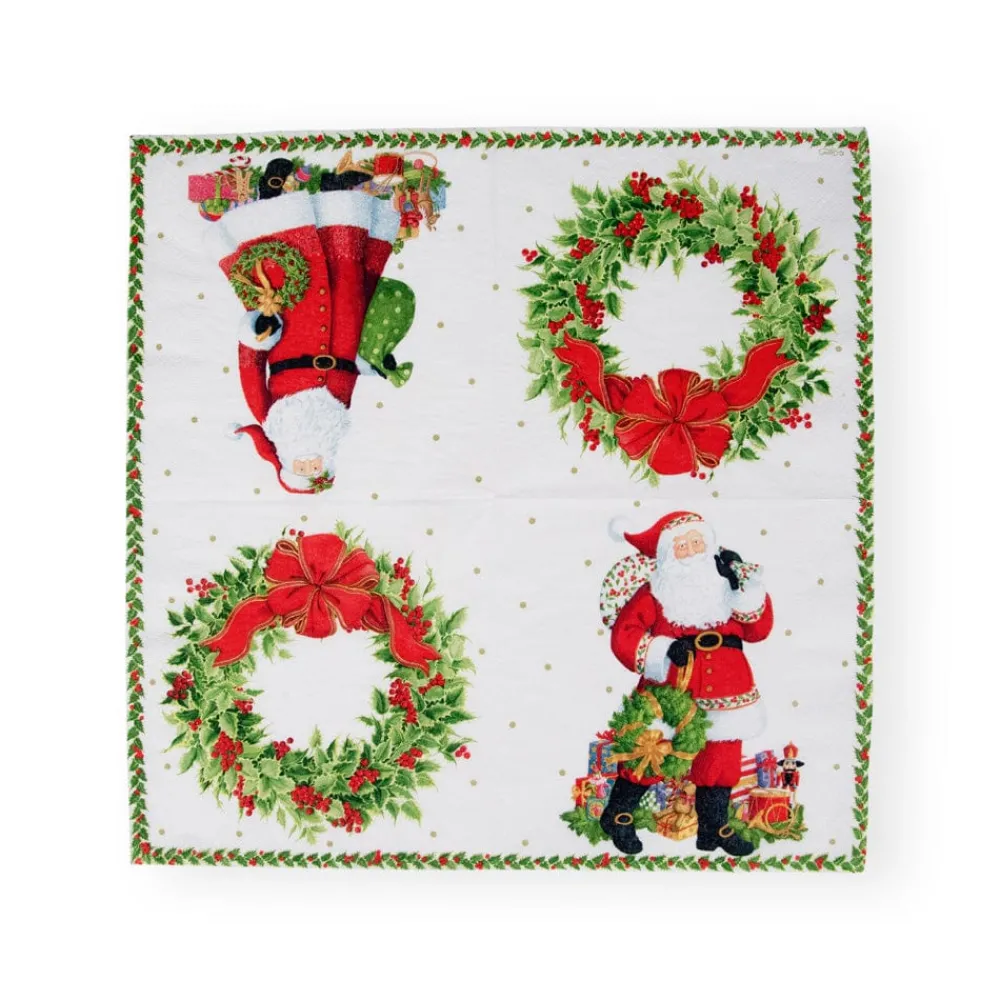 Caspari Christmas Napkins|Paper Luncheon Napkins|Jolly St. Nick Paper Luncheon Napkins - 20 Per Package