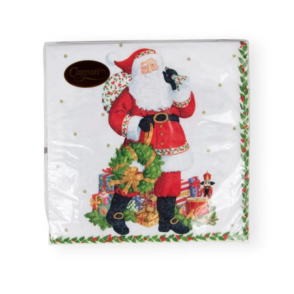 Caspari Christmas Napkins|Paper Luncheon Napkins|Jolly St. Nick Paper Luncheon Napkins - 20 Per Package