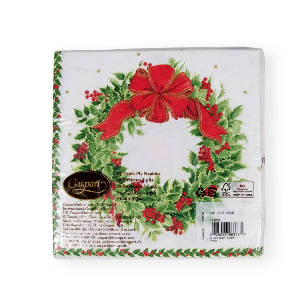 Caspari Christmas Napkins|Paper Luncheon Napkins|Jolly St. Nick Paper Luncheon Napkins - 20 Per Package