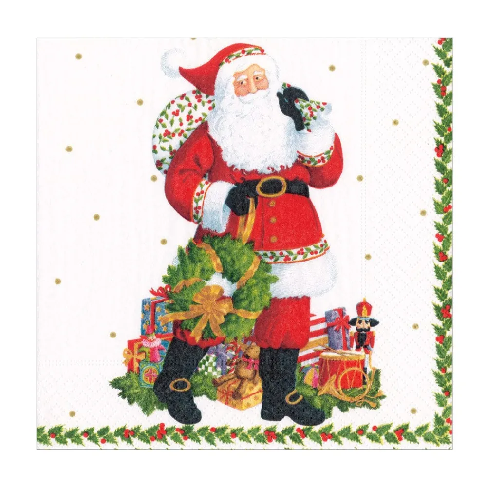 Caspari Christmas Napkins|Paper Luncheon Napkins|Jolly St. Nick Paper Luncheon Napkins - 20 Per Package