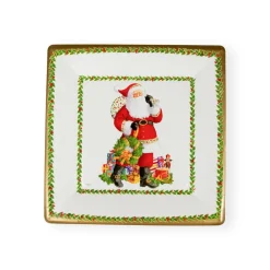 Caspari Christmas Plates|Paper Dinner Plates|Jolly St. Nick Square Paper Dinner Plates - 8 Per Package