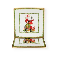 Caspari Christmas Plates|Paper Dinner Plates|Jolly St. Nick Square Paper Dinner Plates - 8 Per Package