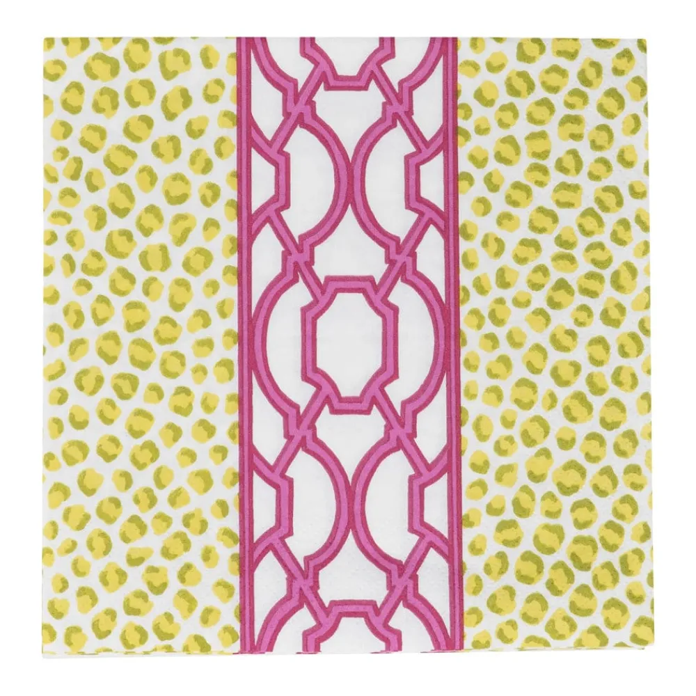 Caspari Paper Luncheon Napkins|Knots And Spots Green & Fuchsia Luncheon Napkins - 20 Per Package