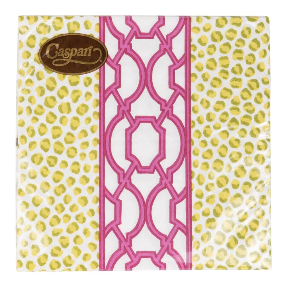 Caspari Paper Luncheon Napkins|Knots And Spots Green & Fuchsia Luncheon Napkins - 20 Per Package