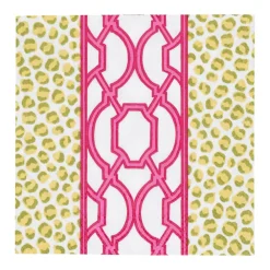Caspari Paper Cocktail Napkins|Knots And Spots Green & Fuchsia Cocktail Napkins - 20 Per Package