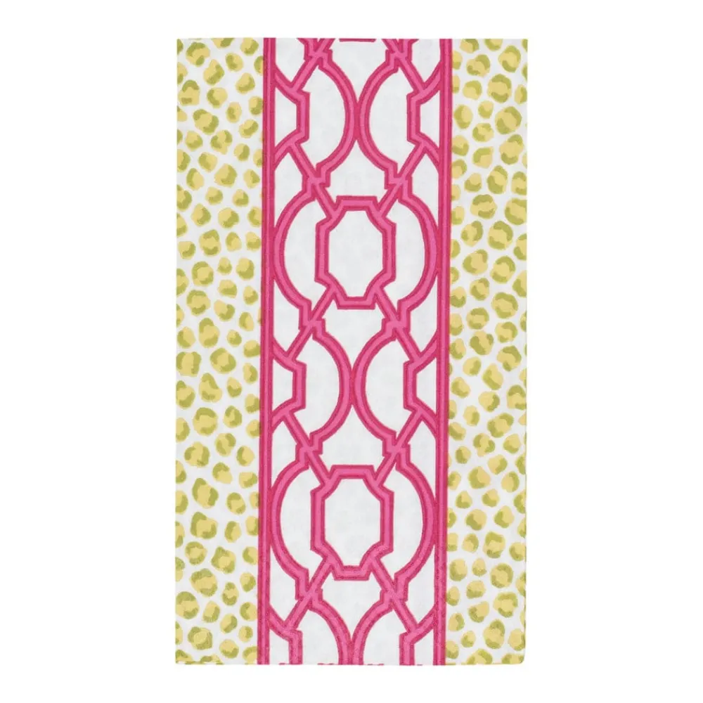 Caspari Paper Guest Towels|Knots And Spots Green & Fuchsia Guest Towel Napkins - 15 Per Package