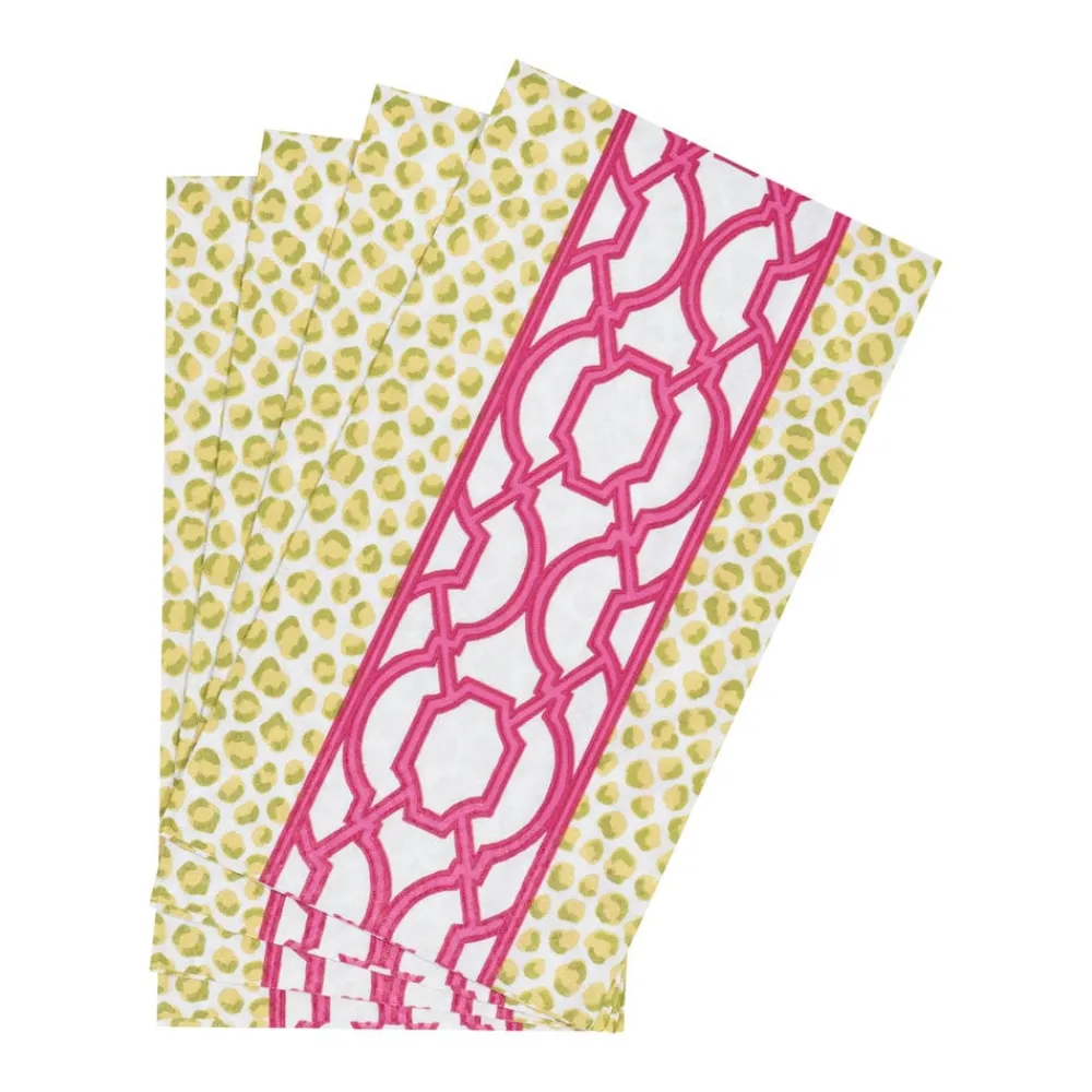 Caspari Paper Guest Towels|Knots And Spots Green & Fuchsia Guest Towel Napkins - 15 Per Package