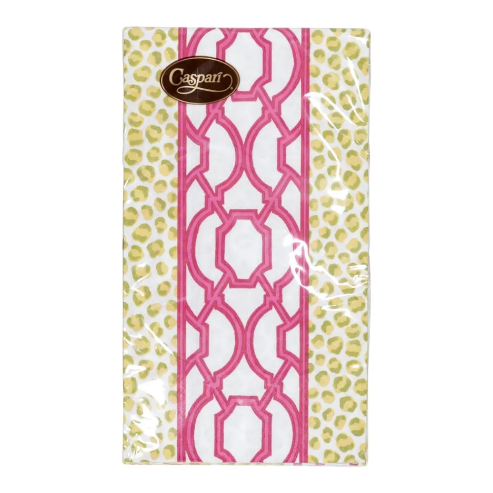 Caspari Paper Guest Towels|Knots And Spots Green & Fuchsia Guest Towel Napkins - 15 Per Package